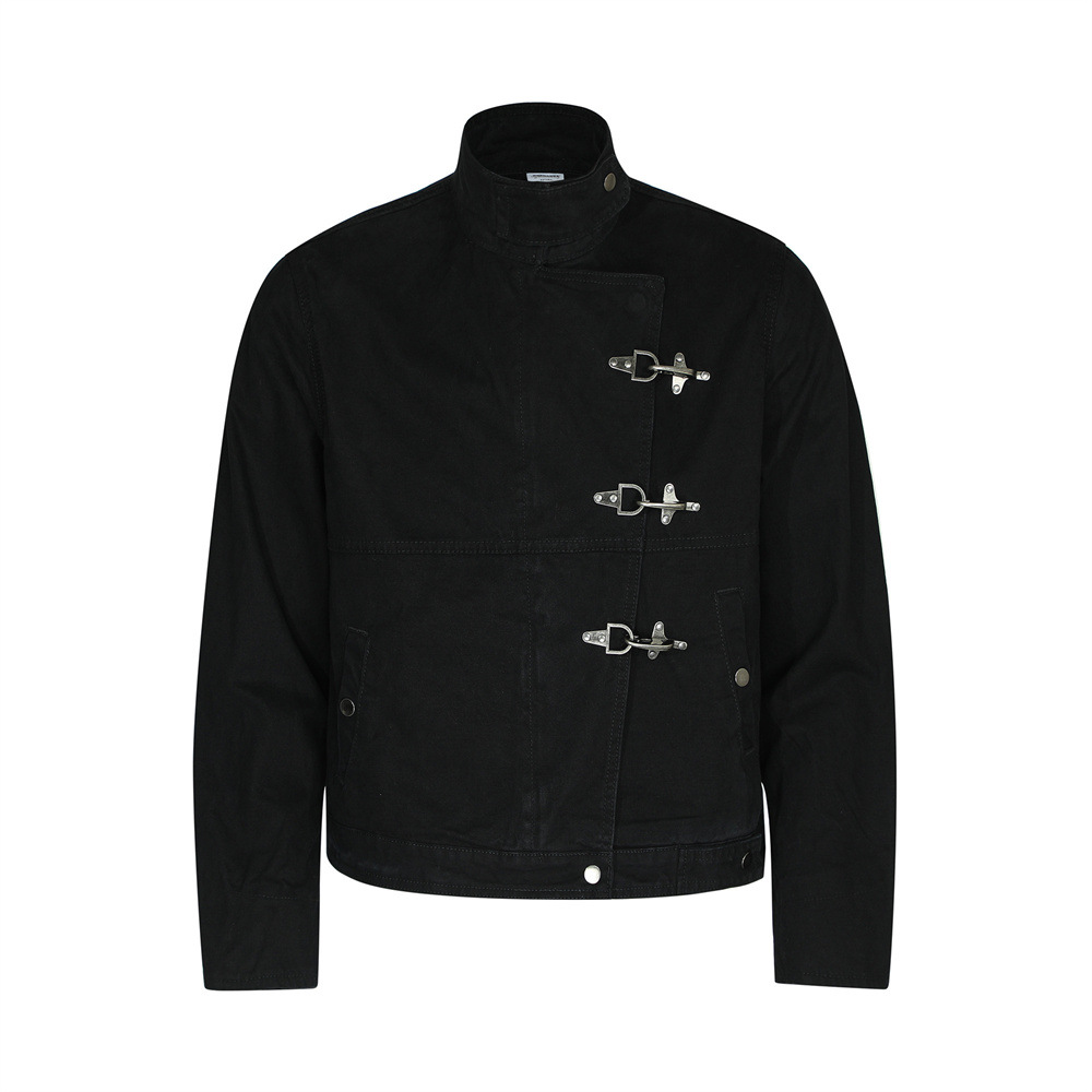 Urban Street Men's Jacket, Stand Collar Patchwork Coat, Casual Loose Fit Workwear Top - Image 4