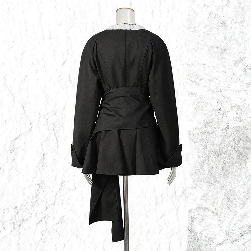 Irregular small suit with round neck contrasting color waist cinching and ribbon suit jacket - Image 4