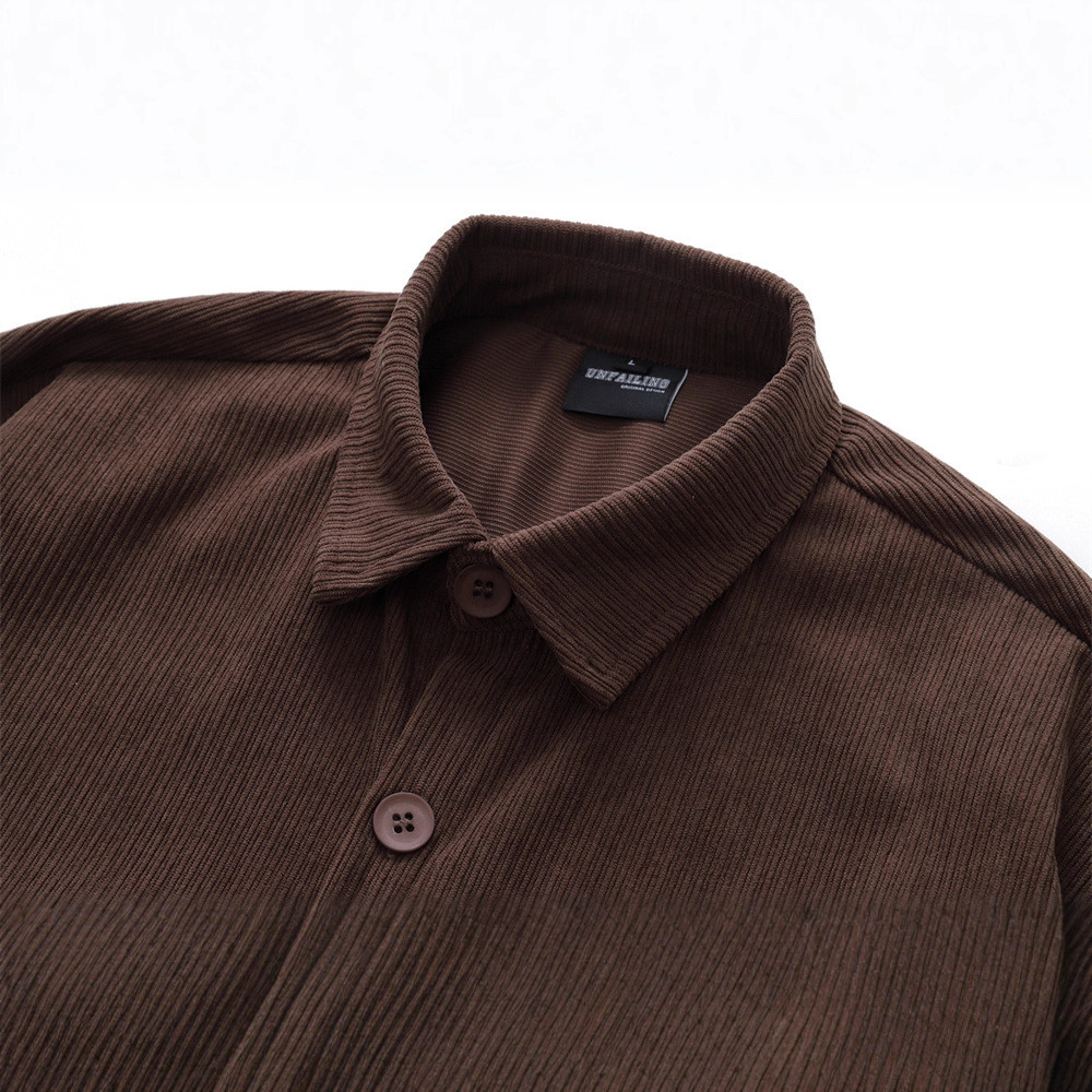 college wind men's shirt, men's turn-down collar corduroy long sleeve trendy brand loose new style men's outerwear top - Image 2